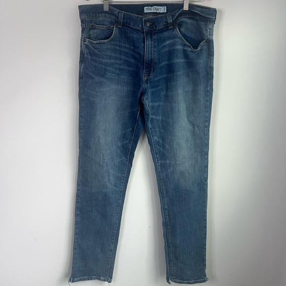 True Craft Light Wash‎ Tapered Jeans | 36x34 | Distressed Hem - Picture 1 of 9